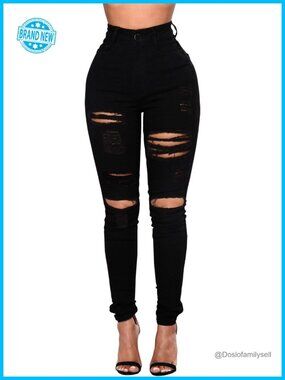 High Waisted Ripped Skinny Jeans Stretch Slim Fit Distressed Denim Pants